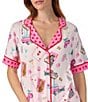 Room Service Roll The Dice Print Short Sleeve Notch Collar Knit Shorty Pajama Set, Color:Roll The Dice - Image 4