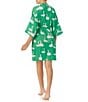 Color:Green Novelty - Image 2 - Satin 3/4 Sleeve Swan Print Coordinating Short Wrap Robe