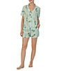 Color:Mint Print - Image 3 - Satin Bubbly Floral Short Sleeve Notch Collar Shorty Pajama Set