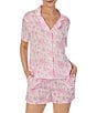 Color:Rose Floral - Image 1 - Satin Floral Print Short Sleeve Notch Collar Shorty Pajama Set