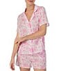 Color:Rose Floral - Image 3 - Satin Floral Print Short Sleeve Notch Collar Shorty Pajama Set