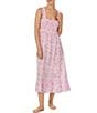 Color:Rose Floral - Image 3 - Satin Floral Print Sleeveless Straight Neck Smocked Maxi Chemise