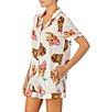 Color:Exotic - Image 3 - Satin Leopard Print Short Sleeve Notch Collar Shorty Pajama Set