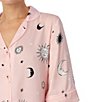Color:Pink/Print - Image 3 - Satin Sun & Moon Print 3/4 Sleeve Notch Collar Pajama Set