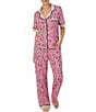 Color:Pink Print - Image 1 - Short Sleeve Dotted Notch Collar Coordinating Critter Print Pajama Set