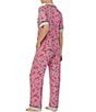 Color:Pink Print - Image 2 - Short Sleeve Dotted Notch Collar Coordinating Critter Print Pajama Set