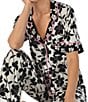 Color:White/Print - Image 4 - Short Sleeve Notch Collar Coordinating Knit Floral Pajama Set
