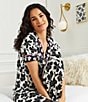 Color:White/Print - Image 5 - Short Sleeve Notch Collar Coordinating Knit Floral Pajama Set