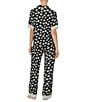 Color:Black Print - Image 2 - Short Sleeve Notch Collar Coordinating Pajama Set