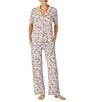 Color:Ditsy Bouquet - Image 1 - Short Sleeve Notch Collar Cozy Jersey Ditsy Bouquet Pajama Set