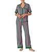 Color:Green Stripe - Image 1 - Short Sleeve Notch Collar Cozy Jersey Striped Pajama Set