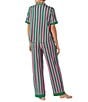 Color:Green Stripe - Image 2 - Short Sleeve Notch Collar Cozy Jersey Striped Pajama Set