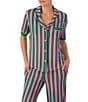 Color:Green Stripe - Image 4 - Short Sleeve Notch Collar Cozy Jersey Striped Pajama Set