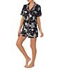 Color:Black Print - Image 3 - Short Sleeve Notch Collar Jersey Knit Allover Printed Matching Shorts Pajama Set