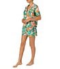 Color:Pink Print - Image 3 - Short Sleeve Notch Collar Jersey Knit Jungle Floral Matching Shorts Pajama Set