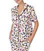 Color:White Multi - Image 4 - Short Sleeve Notch Collar Knit Dance It Off Pajama Set
