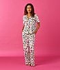 Color:White Multi - Image 5 - Short Sleeve Notch Collar Knit Dance It Off Pajama Set