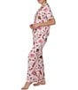 Color:Pink/Novelty - Image 3 - Short Sleeve Notch Collar Knit Nighttime Sweets Pajama Set