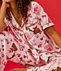 Color:Pink/Novelty - Image 5 - Short Sleeve Notch Collar Knit Nighttime Sweets Pajama Set