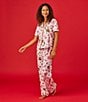 Color:Pink/Novelty - Image 6 - Short Sleeve Notch Collar Knit Nighttime Sweets Pajama Set