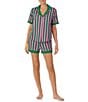 Color:Green Stripe - Image 1 - Striped Knit Notch Collar Short Pajama Set