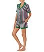 Color:Green Stripe - Image 3 - Striped Knit Notch Collar Short Pajama Set