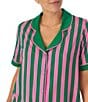 Color:Green Stripe - Image 4 - Striped Knit Notch Collar Short Pajama Set