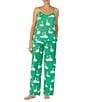 Color:Green Novelty - Image 1 - Swan Print Satin Cami & Pant Pajama Set