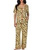 Room Service Tiger Glam Print Short Sleeve Notch Collar Jersey Knit Pajama Set - Image 1