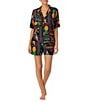 Color:Black/Multi - Image 1 - Tropical Patchwork Print Short Sleeve Notch Collar Woven Shorty Pajama Set