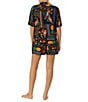 Color:Black/Multi - Image 2 - Tropical Patchwork Print Short Sleeve Notch Collar Woven Shorty Pajama Set