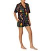 Color:Black/Multi - Image 3 - Tropical Patchwork Print Short Sleeve Notch Collar Woven Shorty Pajama Set