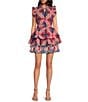 Ro's Garden Bimba Woven Printed Split Tie Neck Flutter Sleeve Tiered Mini Dress, Color:Red - Image 1