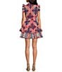 Ro's Garden Bimba Woven Printed Split Tie Neck Flutter Sleeve Tiered Mini Dress, Color:Red - Image 2