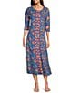 Ro's Garden Blair Woven Floral Print Scoop Neck Bracelet Sleeve Button Front Dress, Color:Light Blue - Image 1