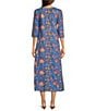 Ro's Garden Blair Woven Floral Print Scoop Neck Bracelet Sleeve Button Front Dress, Color:Light Blue - Image 2