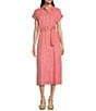 Ro's Garden Catherine Point Collar Short Sleeve Button Front Midi Dress, Color:Red - Image 1