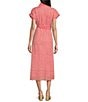 Ro's Garden Catherine Point Collar Short Sleeve Button Front Midi Dress, Color:Red - Image 2