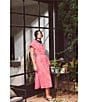 Ro's Garden Catherine Point Collar Short Sleeve Button Front Midi Dress, Color:Red - Image 6