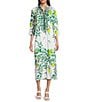 Ro's Garden Clorinda Printed Mandarin Collar 3/4 Sleeve Long Kurta Midi Dress, Color:Yellow - Image 1