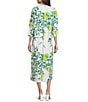 Ro's Garden Clorinda Printed Mandarin Collar 3/4 Sleeve Long Kurta Midi Dress, Color:Yellow - Image 2