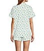 Color:Lime Bugsy - Image 2 - Cora Short Sleeve Notch Collar Shorty Knit Bug Print Pajama Set