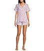 Color:Rose Elephants - Image 1 - Cora Short Sleeve Notch Collar Shorty Knit Elephant Print Pajama Set