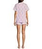 Color:Rose Elephants - Image 2 - Cora Short Sleeve Notch Collar Shorty Knit Elephant Print Pajama Set