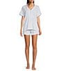 Color:Blue Hearts - Image 1 - Cora Short Sleeve Notch Collar Shorty Knit Heart Print Pajama Set