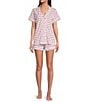Color:Pink Love Bug - Image 1 - Cora Short Sleeve Notch Collar Shorty Knit Love Bug Print Pajama Set