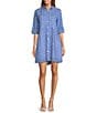 Ro's Garden Deauville Capri Print Collar Neck 3/4 Sleeve Button Front Dress, Color:Capri Blue - Image 3