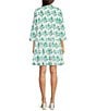 Color:Green - Image 2 - Deauville Floral Point Collar 3/4 Sleeve Button Front Shirt Dress