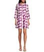 Ro's Garden Deauville Kyle Print Point Collar 3/4 Sleeve Button Front Dress, Color:Kyle Purple - Image 3