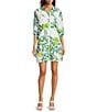 Ro's Garden Deauville Printed Point Collar 3/4 Sleeve Button Front Dress, Color:Yellow - Image 1